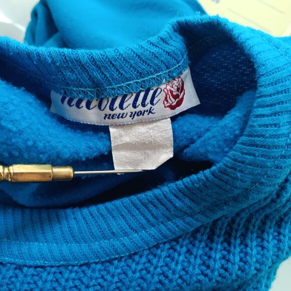 Medium Vintage 1980's New Wave Knit Sweatshirt Buckle Strap Pockets Nicolette - Picture 6 of 8